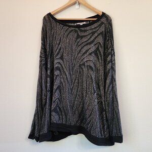 Jennifer Lopez Black Metallic Sheer Long Slv Top Glam Old Money Lux  Wimsy 3X Th